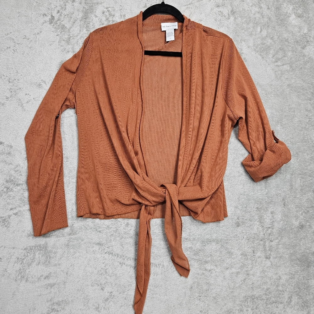 Soft Surroundings Orange Tie Front Open Cardigan Top Size XL EUC